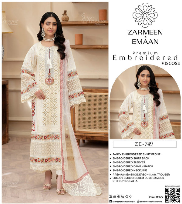 ZARMEEN EMAAN 3PC EMBROIDERED VISCOSE SUITES