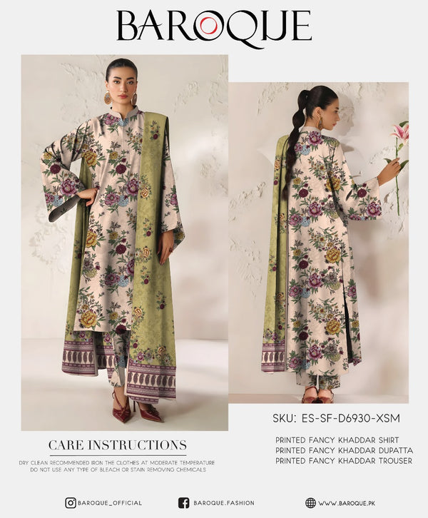 BAROQUE 3PC DIGITAL PRINTED KHADDAR SUITES
